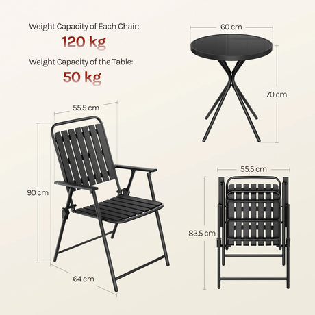 Luxe BukkitBow 3-delige bistroset met glazen tafel en inklapbare stoelen, perfect voor buitengebruik, elegante en comfortabele tuinset.