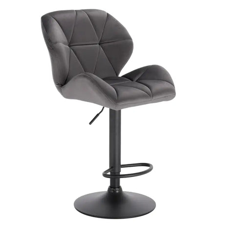 Luxe barkruk van BukkitBow met fluwelen of leren bekleding, draaibaar, met rugleuning, mini-armleuning en voetensteun, zithoogte 60-82cm.