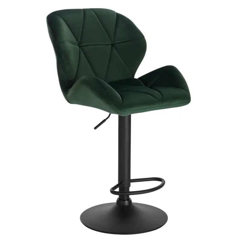Luxe BukkitBow barkruk van fluweel of leer met rug- en mini-armleuning, draaibaar, voetsteun, zithoogte 60-82 cm.