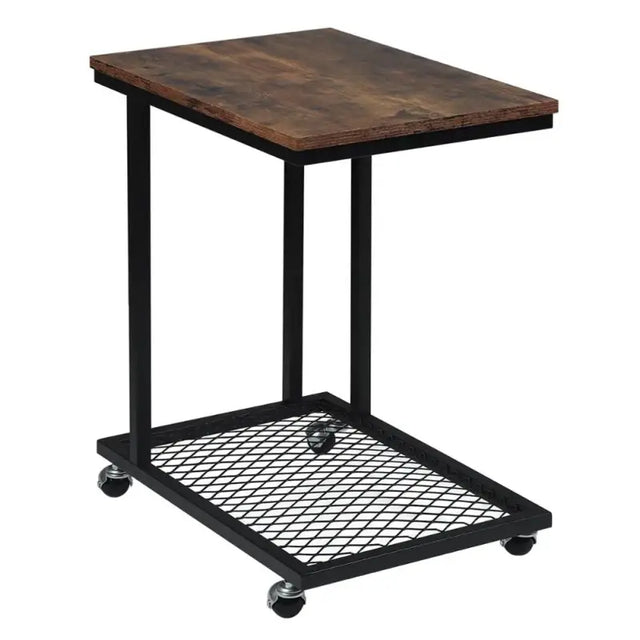 Luxe BukkitBow bijzettafel met metalen frame en wielen, geschikt voor laptop, 60 cm hoog, modern design voor woonkamer of kantoor.