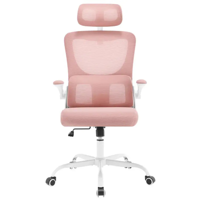 Luxe BukkitBow bureaustoel met mesh rug, metalen frame, PU-wielen, verstelbare hoogte en schommelfunctie, tot 150 kg draagkracht.