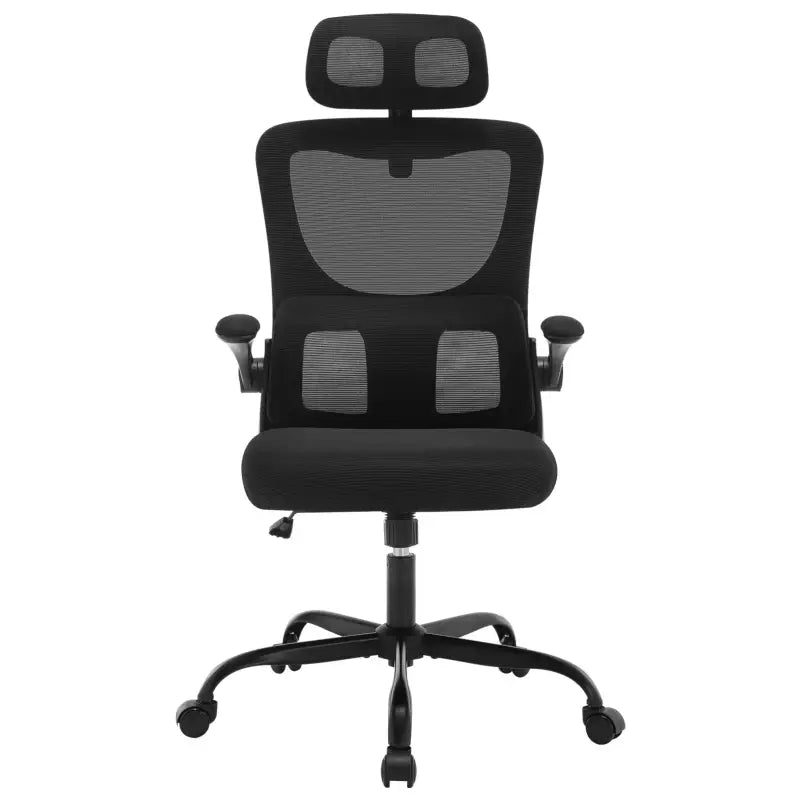 Luxe BukkitBow bureaustoel met mesh rug, metalen frame en PU-wielen, verstelbare hoogte en schommelfunctie, 150 kg draagvermogen.