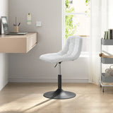 Luxe BukkitBow make-up barkruk met verstelbare hoogte in wit en grijs, bekleed met zachte chenille stof, comfortabele zit.