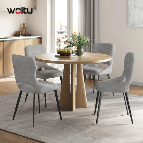 Twee luxe draaibare eetkamerstoelen van BukkitBow met chenille bekleding en metalen poten, set van 2 stuks.