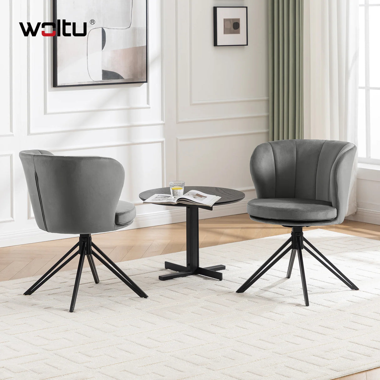 Set van 2 luxe BukkitBow draaibare eetkamerstoelen met 360 graden rotatie, moderne en comfortabele ontwerp voor eetkamer.