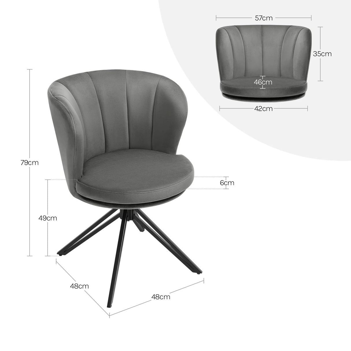 Twee luxe BukkitBow draaibare eetkamerstoelen met 360 graden swivel in een moderne eetkamer, zwart met houten poten