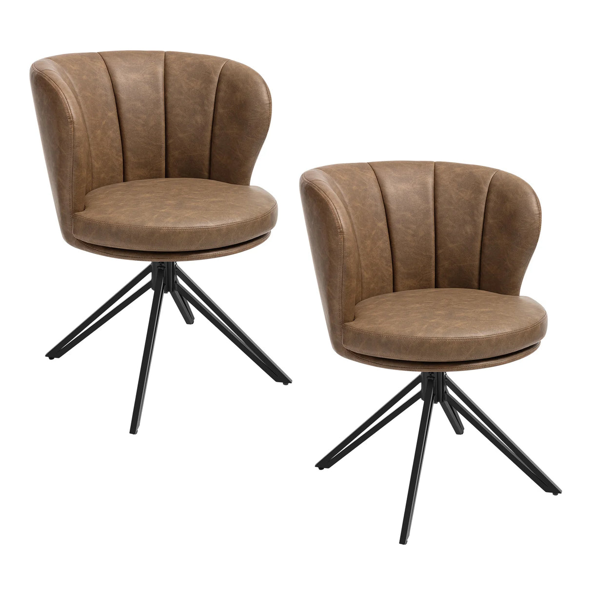 Luxe BukkitBow draaibare eetkamerstoel Set van 2, 360 graden draaibaar, moderne design met beklede zitting en armleuningen.