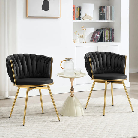 Set van 2 moderne BukkitBow luxe draaibare velvet eetkamerstoelen met gestoffeerde rugleuning en metalen poten.