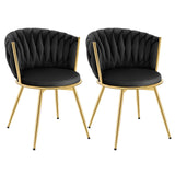 Set van 2 moderne BukkitBow luxe draaibare velvet eetkamerstoelen met gestikte details en elegante zwart metalen poten.