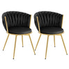 Set van 2 moderne BukkitBow luxe draaibare velvet eetkamerstoelen met gestikte details en elegante zwart metalen poten.