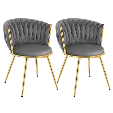 Set van 2 moderne BukkitBow luxe draaibare velvet eetkamerstoelen met zachte bekleding en houten poten, geschikt voor eetkamer of woonkamer.