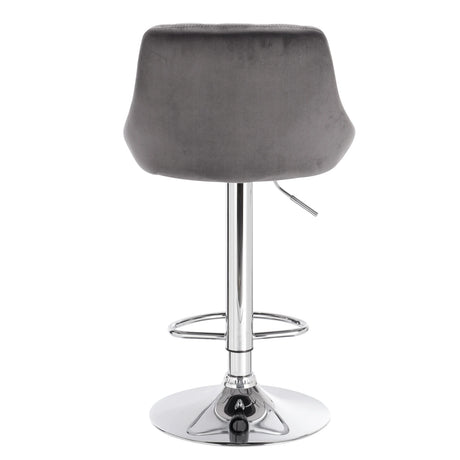Luxe BukkitBow barstoel met chroom onderstel, verstelbaar en draaibaar, met comfortabele fluvelen zitting.