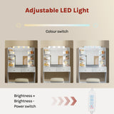Luxe witte BukkitBow kaptafel met glazen werkblad en LED-spiegel, elegant meubel voor make-up en verzorging.