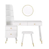 Luxe BukkitBow kaptafel met ronde spiegel, kruk en opbergkast met gouden poten voor een stijlvolle slaapkamer inrichting