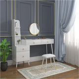Luxe BukkitBow kaptafel met ronde spiegel, kruk en opbergkast, gouden poten, elegant meubel voor slaapkamer of kleedkamer