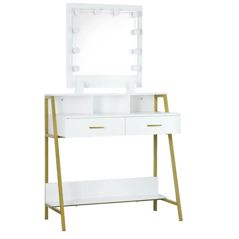 BukkitBow luxe kaptafel met LED-spiegel, opbergruimte en 2 lades, elegant meubel voor make-up en sieraden.
