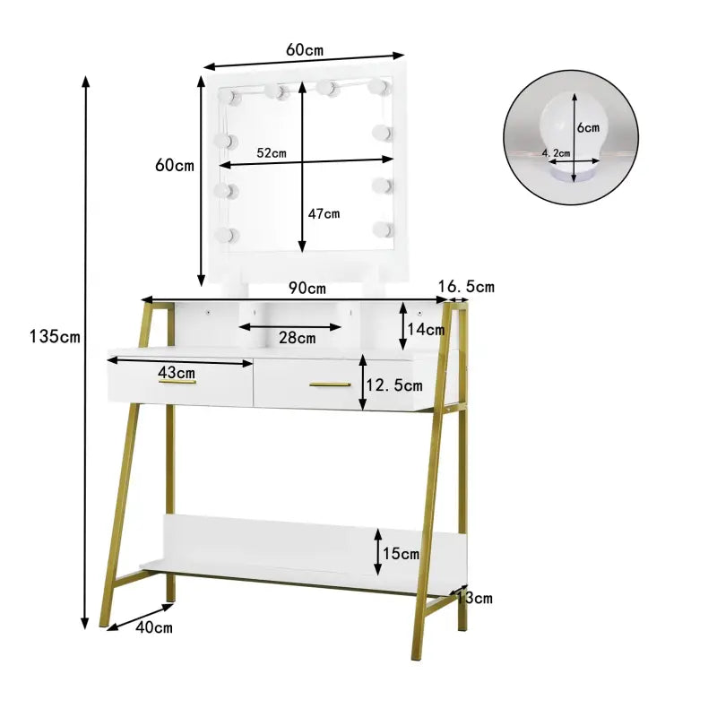 BukkitBow luxe kaptafel met LED-spiegel, opbergruimte en 2 lades, modern houten ontwerp voor een elegante slaapkamer.