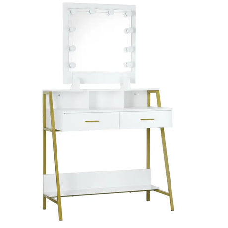 BukkitBow luxe kaptafel met LED-spiegel, opbergruimte en 2 lades, modern meubel voor make-up en accessoires.