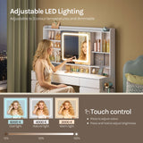 Luxe BukkitBow kaptafel met schuifspiegel, negen laden, stopcontact en USB-poort, elegant meubel voor make-up en accessoires