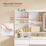 Luxe BukkitBow kaptafel met schuifspiegel, 9 laden, stopcontact en USB-poort voor stijlvolle opbergruimte en make-up.
