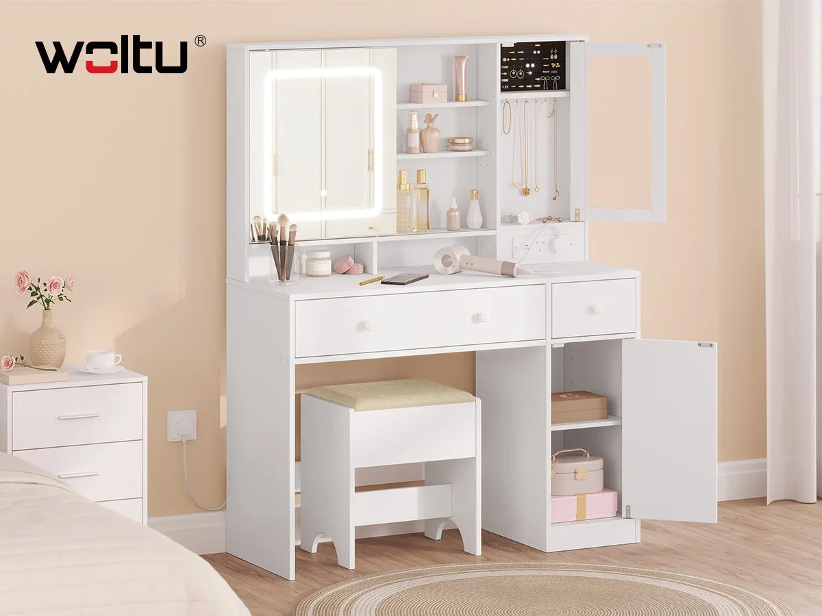 BukkitBow - Luxe Kaptafel met Schuifspiegel - Sieradenkast - Wit