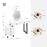 Luxe BukkitBow kaptafel met 5 laden, wit en metalen frame, met wolkvormige spiegel en stijlvolle uitstraling.