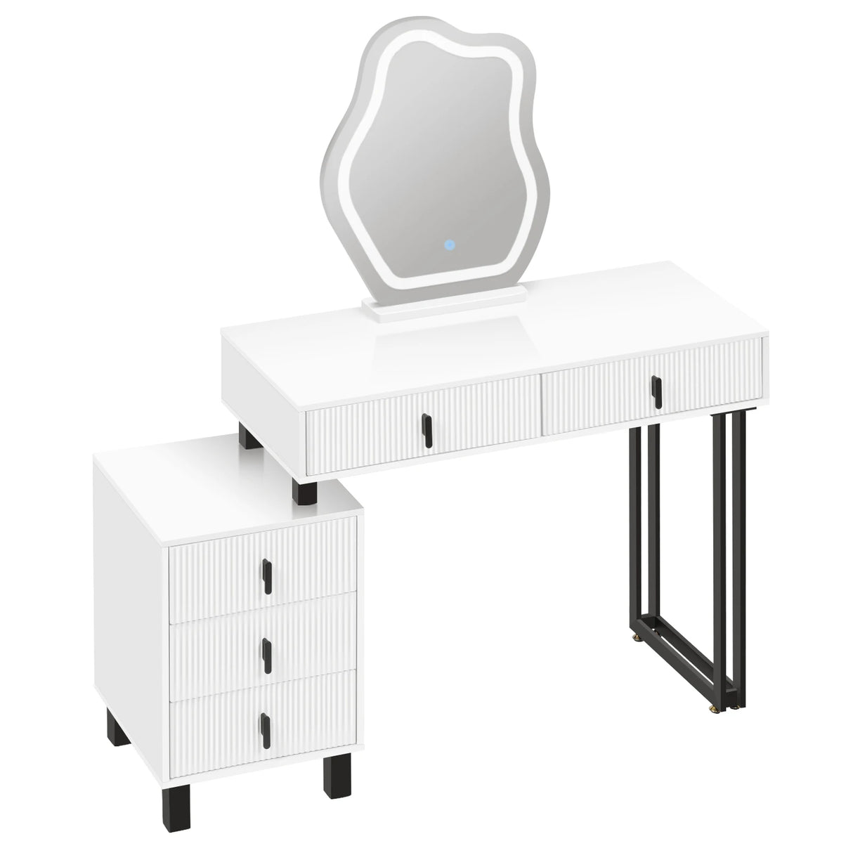 Luxe BukkitBow kaptafel met wolk-spiegel en 5 laden, wit en metaal, elegante en moderne opbergoplossing voor de slaapkamer