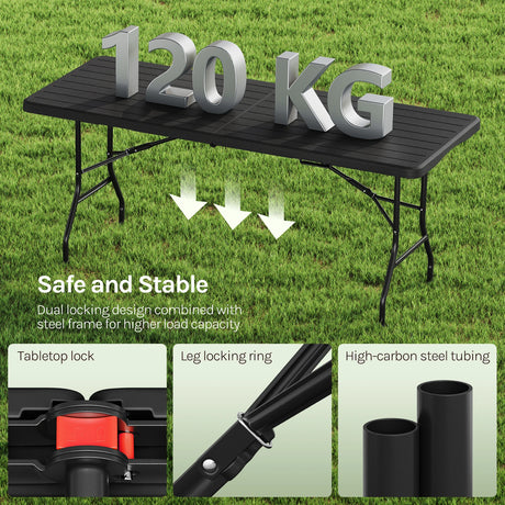 Luxe opvouwbare tuintafel van BukkitBow, 180cm, weerbestendig en ideaal voor buitengebruik.