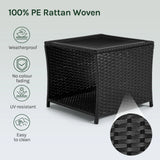Luxe BukkitBow polyrattan bijzettafel met glazen blad en opbergvak, geschikt voor buiten, stijlvolle tuin- en terrasmeubels