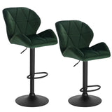 Luxe set barkrukken van BukkitBow met fluwelen of leren bekleding, draaibaar, met rugleuning, mini-armleuning en voetensteun.