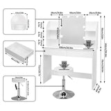 Luxe BukkitBow kaptafel met verlichte LED-spiegel, kruk, lades en opbergplanken voor make-up, 108x40x142cm, elegant en functioneel