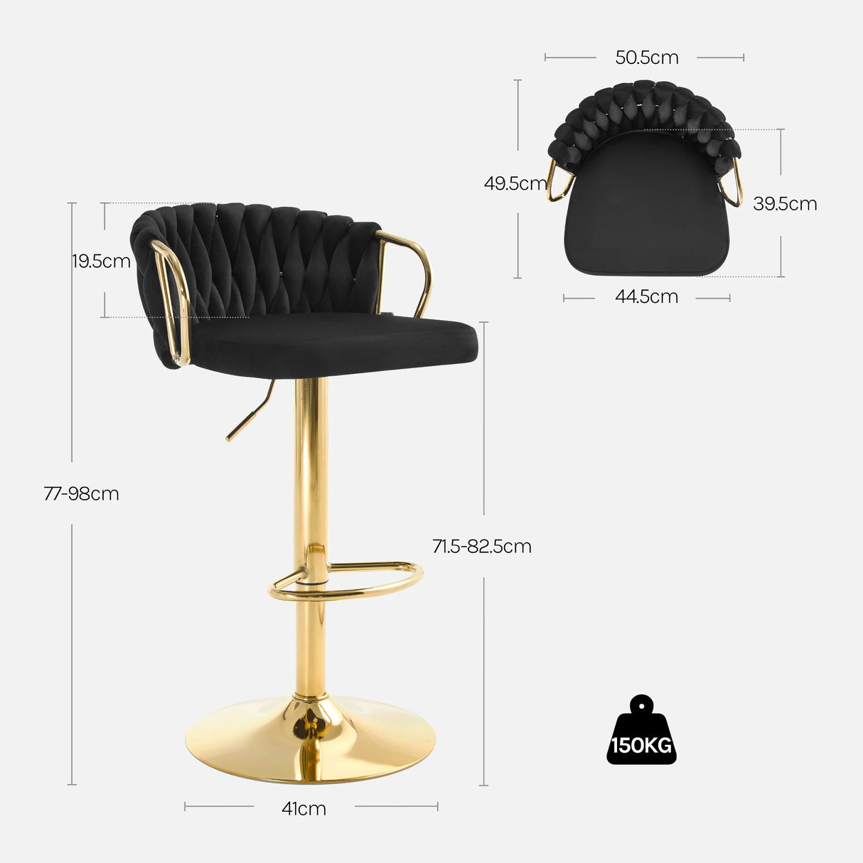 Set van 2 luxe velvet barkrukken van BukkitBow met gevlochten rugleuning, stijlvolle en comfortabele zitmeubels voor de eethoek