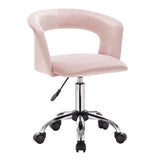 Luxe velvet BukkitBow bureaustoel met wieltjes, comfortabele ergonomische zitting en chique donkerblauwe bekleding.