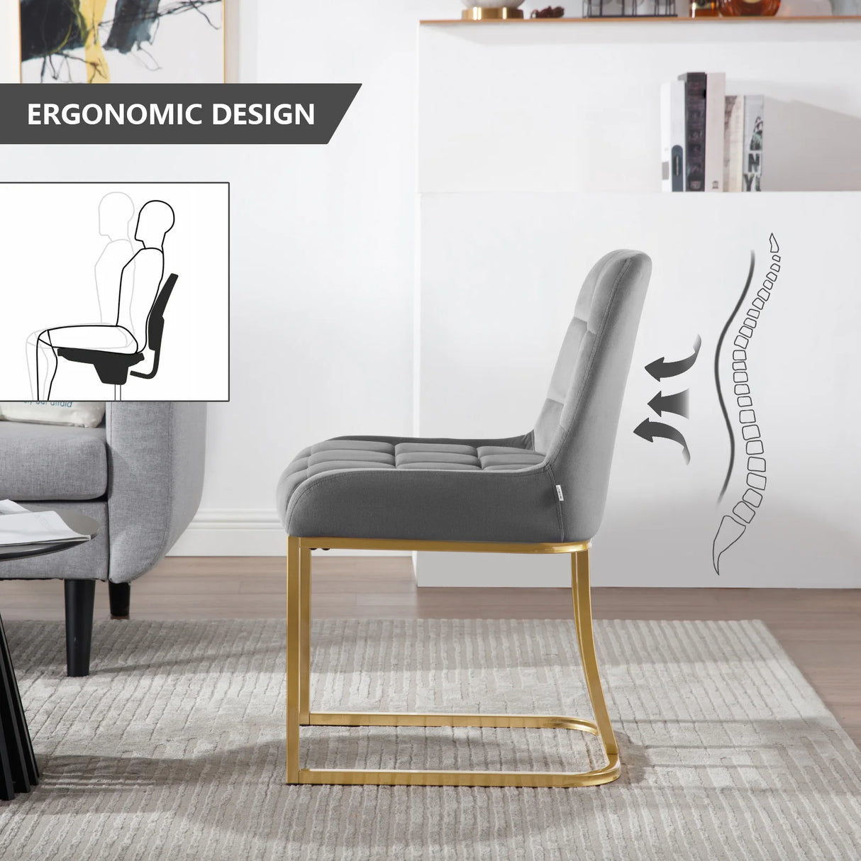 Set van 2 BukkitBow luxe velvet eetkamerstoelen met gouden frame, stijlvolle en comfortabele stoelen voor de eettafel.