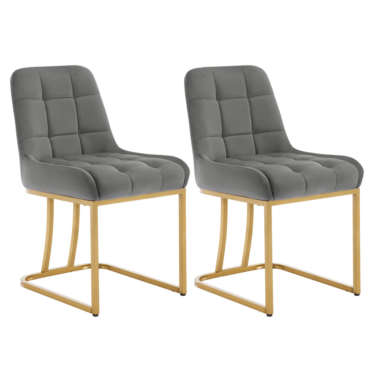 Twee luxe velvet eettafelstoelen van BukkitBow met gouden frame, elegante design en comfortabele zitting, set van 2 stuks