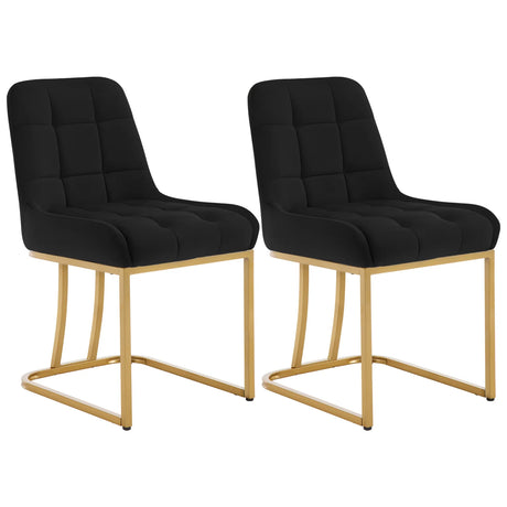 Twee luxe velvet eetkamerstoelen van BukkitBow met gouden frame, stijlvolle set van 2 stoelen voor eethoek of keuken.