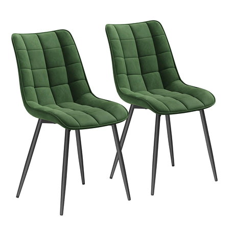 Twee luxe velvet eetkamerstoelen van BukkitBow met metalen poten, stijlvolle en comfortabele zitplaatsen voor de eetkamer