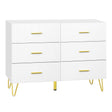 Luxe witte BukkitBow commode met 6 laden en gouden details, elegant meubel voor moderne slaapkamers.