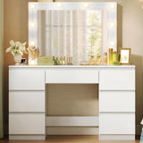 Luxe witte BukkitBow kaptafel met LED-verlichting en zeven laden, modern design, geschikt voor slaapkamer of garderobe.