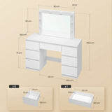 Luxe witte kaptafel van BukkitBow met LED-verlichting, 7 laden en modern design, zicht op spiegel en opbergvakken