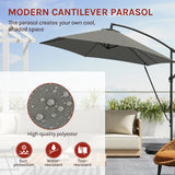 Luxe BukkitBow zwevende parasol met slinger en beschermhoes, 310 cm, grote ronde parasol voor buitengebruik.