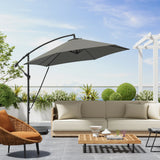 Luxe BukkitBow zwevende parasol van 310cm met sling, beschermhoes en stijlvolle design voor buitengebruik.