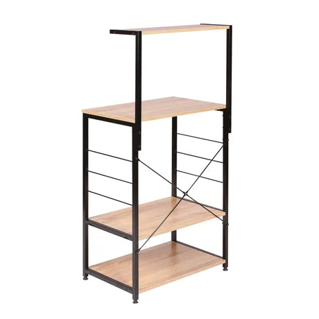 BukkitBow magnetronkast van metaal in zwart hout, met rek voor kopjes en haken voor keukengerei, afmetingen 40x60x123 cm