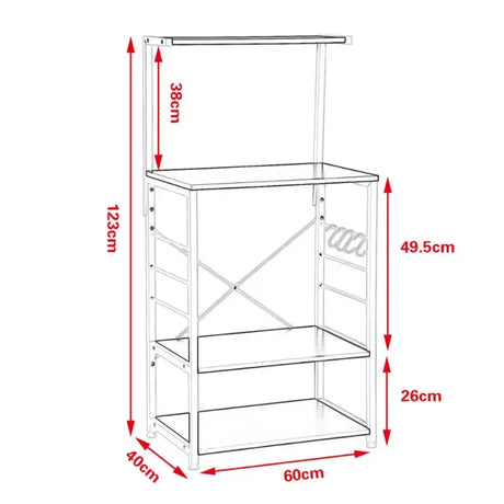 BukkitBow zwarte metalen keukenkast met magnetronruimte, inclusief rek voor kopjes en haken voor keukengerei, afmeting 40x60x123 cm