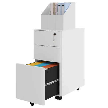 Metalen archiefkast van BukkitBow met 3 laden op wielen, afsluitbaar en ruimtebesparend voor veilig archiefbeheer