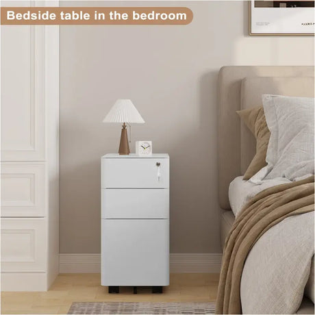 BukkitBow metalen archiefkast op wielen met drie laden, afsluitbaar, veilig en ruimtebesparend voor kantoor of archiefgebruik