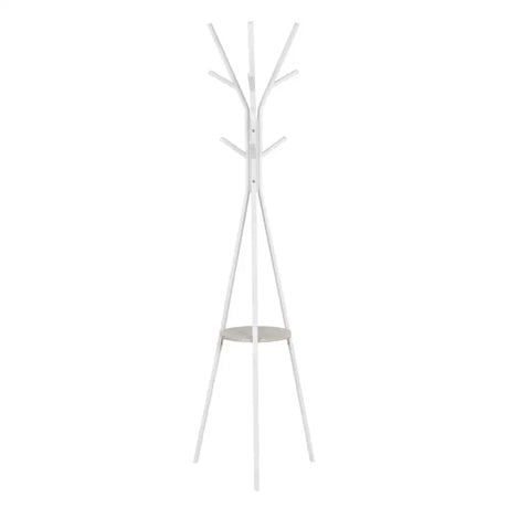 Wit BukkitBow metalen kledingrek met driehoekige structuur, plankje en negen haken, 180 cm hoog, geschikt voor jassen en accessoires