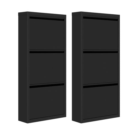 BukkitBow metalen schoenenkast met 3 kleppen, smal en kantelbaar, geschikt voor het opbergen van schoenen in een modern interieur.