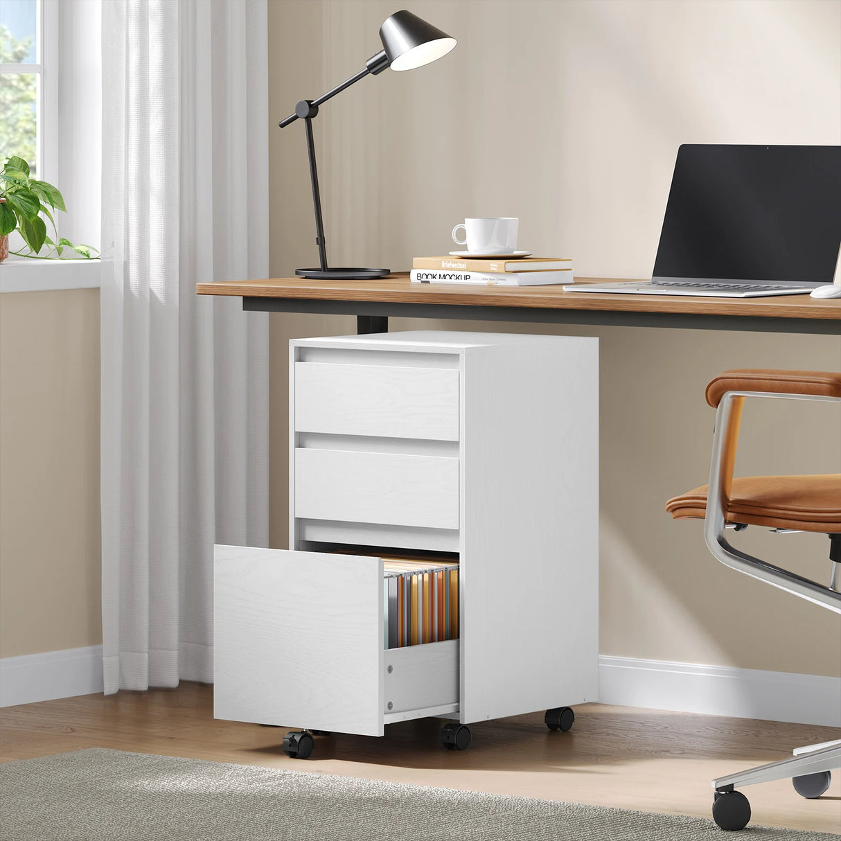 BukkitBow mobiele archiefkast met 3 laden, wielen en rolcontainer, geschikt als bureau organizer voor kantoor en woonkamer