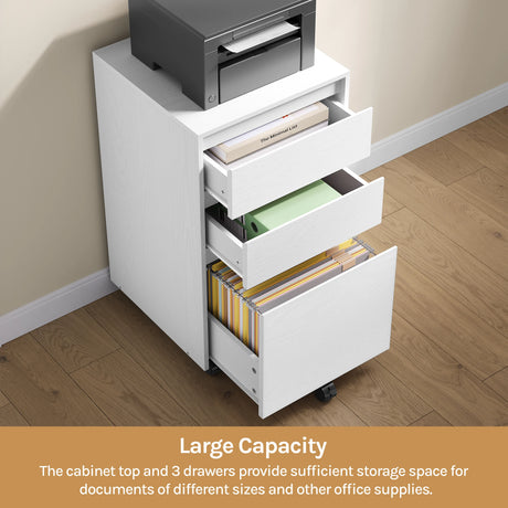 BukkitBow mobiele archiefkast met 3 laden, wielen, rolcontainer en bureau organizer voor kantoor en woonkamer.